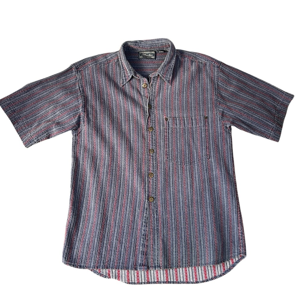 80s Pier Connection‎ Western Shirt Men L Geometric Aztec Short Sleeve Rockabilly